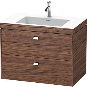 Duravit Brioso c-bonded Waschtisch mit Unterschrank 80 cm BR4606N1021  Waschtisch-Set, 80x48 cm, ohne Hahnloch, Nussbaum Dunkel/Chrom