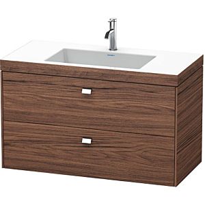 Duravit Brioso c-bonded Waschtisch mit Unterschrank 100 cm BR4607N1021 Waschtisch-Set, 100x48 cm, ohne Hahnloch, Nussbaum Dunkel/Chrom