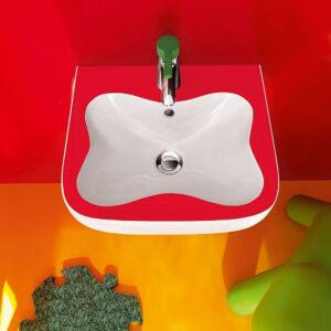 Laufen Florakids Handwaschbecken 8150310621041 45 x 41 cm, weiß/rot, mit Überlauf, 1 Hahnloch