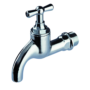 Seppelfricke Sepp outlet valve 0000008 DN 15, with T-handle upper part, chrome-plated brass