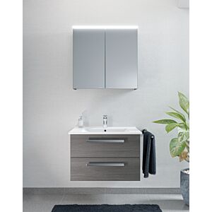 Artiqua Serie 843 Badmöbel-Set mit Spiegelschrank 75 cm 843B237528 Waschtisch mit Unterschrank, Graphit Struktur
