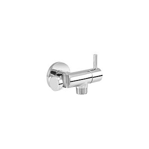 ASW Design wall connection bend 114933 25 mm round, 1/2&quot; x 1/2&quot;, with shut-off valve, 90 degrees, chrome-plated brass