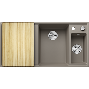 Blanco AXIA III 6 S sink 523469 100x51cm, PuraDur tartufo, right, with wooden cutting board