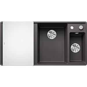 Blanco Axia III SF 523490 99x50cm, PuraDur gris roche, droite, avec planche à découper en verre