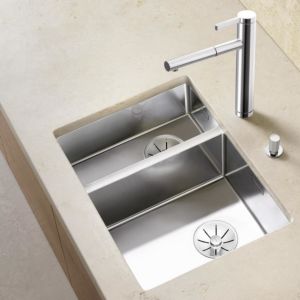 Blanco Claron sink 521609 340/180-U, 58.5 x 44 cm, left, Stainless Steel silk gloss, without drain remote control