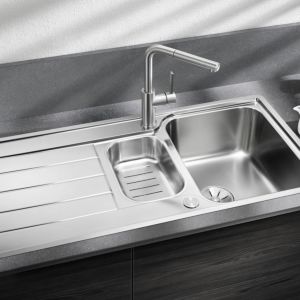 Blanco évier 525329 100 x 50 cm, Inox finition à la brosse, réversible, avec télécommande drain / bol