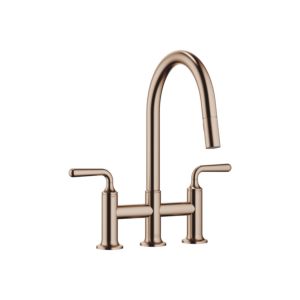 Robinet de cuisine trois trous Dornbracht 19870809-42 à bec rétractable avec fonction douchette, saillie 240 mm, bronze brossé
