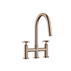 Dornbracht three-hole kitchen faucet 19875809-42 pull-down with shower function, projection 240 mm, brushed bronze