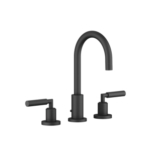 Dornbracht Tara. Drei-Loch-Armatur 20710882-33 für Waschtisch, mit Ablaufgarnitur, Ausladung 135 mm, schwarz matt