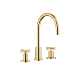 Dornbracht Tara. robinet trois trous 20713892-28 pour lavabo, avec garniture de vidage , saillie 165 mm, laiton brossé