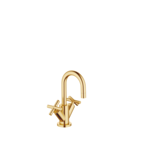 Dornbracht Tara. Zweigriff-Armatur 22302892-28 für Waschtisch, mit Ablaufgarnitur, Ausladung 100 mm, messing gebürstet