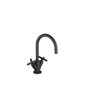 Dornbracht Tara. Zweigriff-Armatur 22513892-33 für Waschtisch, mit Ablaufgarnitur, Ausladung 165 mm, Schwarz matt