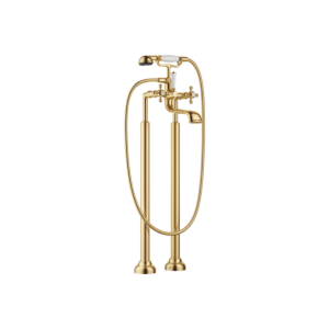 Dornbracht Madison two-hole bath mixer 25943360-28 free-standing assembly, with shower set, brushed brass