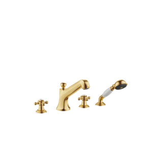 Dornbracht Madison four-hole bath mixer 27502360-28 for bath rim / tile rim mounting, brushed brass