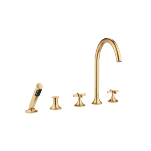 Dornbracht Vaia five-hole bath mixer 27522809-28 for bath rim installation, with diverter, brushed brass