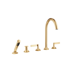 Dornbracht Vaia five-hole bath mixer 27522819-28 for bath rim installation, with diverter, brushed brass