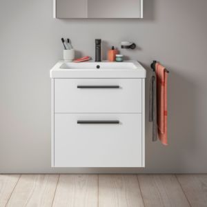 Duravit D-Code Waschtischunterschrank DC46700BD180000 ,Griff Diamantschwarz, Weiß Matt, Wandhängend, Schubkästen 2, 584x555x460 mm