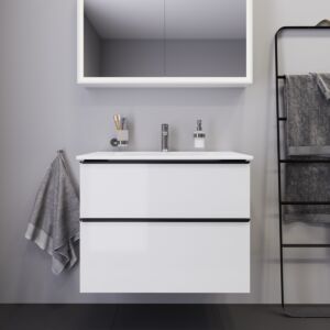 Duravit D-Neo meuble sous-vasque DE43620BD220000 81 x 46,2 cm, noir diamant/ blanc brillant, 1 tiroir, 1 coulissant