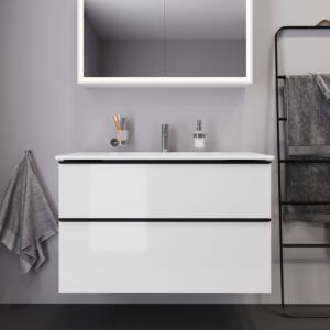 Duravit D-Neo vanity unit DE43630BD220000 101 x 46.2 cm, diamond black/white high gloss, 1 drawer, 1 pull-out