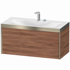 Duravit XViu vanity unit XV4611EB179P 100x48cm, 2000 pull-out, 2 tap holes, matt champagne, Rahmen P, natural walnut