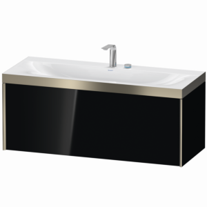 Duravit XViu Waschtisch-Unterschrank XV4612EB140P 120x48cm, 1 Auszug, 2 Hahnlöcher, champagner matt, Rahmen P, schwarz hochglanz