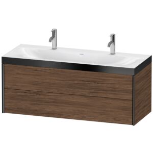 XViu Duravit vasque XV4617EB221P 120x48cm, 2 tiroirs, 2 trous pour robinetterie, noir mat, Cadres P, noyer foncé