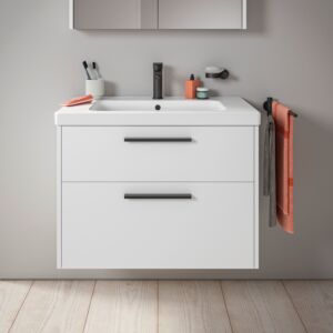 Duravit D-Code meuble sous-vasque DC46720BD180000 , poignée noir diamant, blanc mat, suspendu, tiroirs 2, 784x555x460 mm