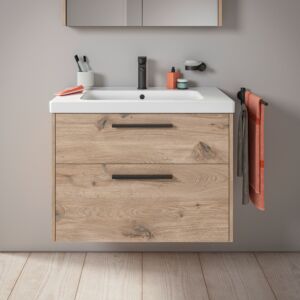 Duravit D-Code meuble sous-vasque DC46720BD550000 , poignée noir diamant, marbre chêne, suspendu, tiroirs 2, 784x555x460 mm