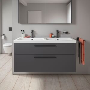 Duravit D-Code meuble sous-vasque double DC46740BD490000 , poignée noir diamant, graphite mat, suspendu, tiroirs 2, 1184x555x460 mm
