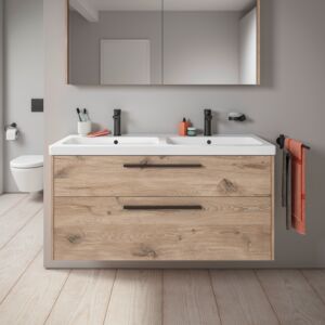 Duravit D-Code Doppel-Waschtischunterschrank DC46740BD550000 ,Griff Diamantschwarz, Eiche Marmor, Wandhängend, Schubkästen 2, 1184x555x460 mm