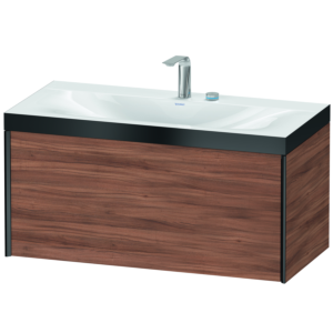 Duravit XViu vanity unit XV4611EB279P 100x48cm, 2000 pull-out, 2 tap holes, matt black, Rahmen P, natural walnut