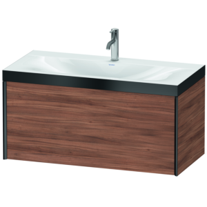 Duravit XViu vanity unit XV4611OB279P 100x48cm, 2000 pull-out, 2000 tap hole, matt black, Rahmen P, natural walnut