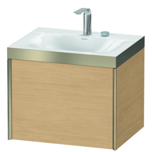 Duravit XViu vanity unit XV4609EB130P 60x48cm, 2000 pull-out, 2 tap holes, matt champagne, Rahmen P, Eiche natur