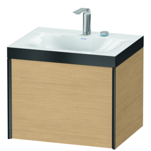Duravit XViu vanity unit XV4609EB230P 60x48cm, 2000 pull-out, 2 tap holes, matt black, Rahmen P, Eiche natur