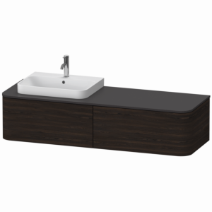 Duravit Happy D.2 Plus meuble sous-vasque HP4934L6969 160x55cm, 2 tiroirs, pour vasque à poser, vasque à gauche, noyer brossé