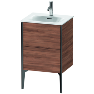 XViu Duravit vasque XV40690B279 51x42x59,1cm, 2 coulissants, noir mat, noyer naturel