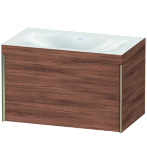 Meuble vasque Duravit XViu XV4610NB179C 80x48cm, 1 tiroir, sans trou de robinetterie, champagne mat, structure en C, noyer naturel
