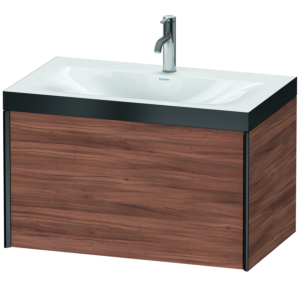 Duravit XViu vanity unit XV4610OB279P 80x48cm, 2000 pull-out, 2000 tap hole, matt black, Rahmen P, natural walnut
