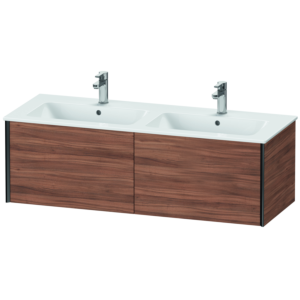 Duravit XViu Waschtisch-Unterschrank XV40290B279 128x48x40cm, 2 Auszüge, wandhängend, schwarz matt, nussbaum natur