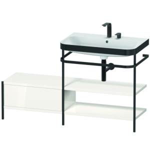 Combinaison lavabo pour meuble Duravit Happy D.2 Plus HP4747E2222 140 x 49 cm, 2 trous pour robinet, brillant blanc , avec console en métal
