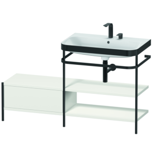 Duravit Happy D.2 Plus Möbelwaschtisch-Kombination HP4747E3939 140 x 49 cm, 2 Hahnlöcher, nordic weiß seidenmatt, mit Metallkonsole