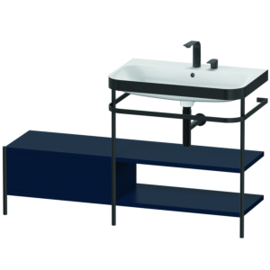 Combinaison lavabo pour meuble Duravit Happy D.2 Plus HP4747E9898 140 x 49 cm, 2 trous pour robinetterie, finition satinée bleu nuit, avec console en métal