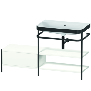 Combinaison lavabo pour meuble Duravit Happy D.2 Plus HP4747N3636 140 x 49 cm, sans trou pour robinetterie, blanc , avec console en métal