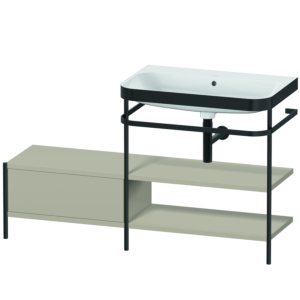 Combinaison lavabo pour meuble Duravit Happy D.2 Plus HP4747N6060 140 x 49 cm, sans trou pour robinetterie, finition taupe satinée, avec console en métal