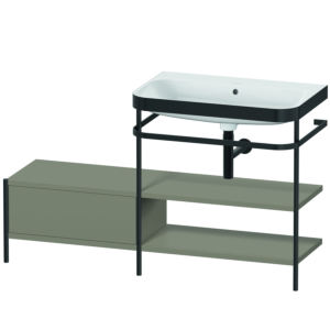 Combinaison lavabo pour meuble Duravit Happy D.2 Plus HP4747N9292 140 x 49 cm, sans trou pour robinetterie, finition satinée gris pierre, avec console en métal