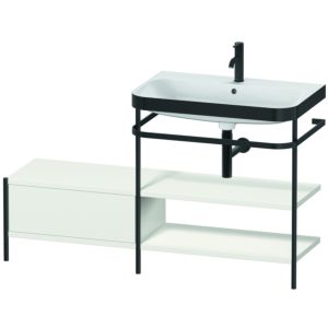 Duravit Happy D.2 Plus furniture washbasin combination HP4747O3939 140 x 49 cm, 1 tap hole, nordic white satin finish, with metal console