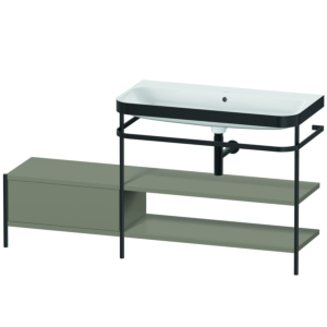 Duravit Happy D.2 Plus Möbelwaschtisch-Kombination HP4748N9292 160 x 49 cm, ohne Hahnloch, steingrau seidenmatt, mit Metallkonsole