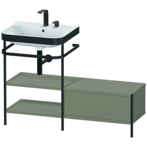 Combinaison lavabo pour meuble Duravit Happy D.2 Plus HP4750E9292 120 x 49 cm, 2 trous pour robinetterie, finition gris pierre satiné, avec console en métal