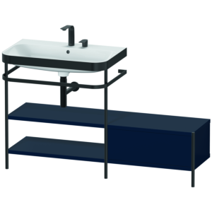 Combinaison lavabo pour meuble Duravit Happy D.2 Plus HP4752E9898 140 x 49 cm, 2 trous pour robinetterie, finition satinée bleu nuit, avec console en métal