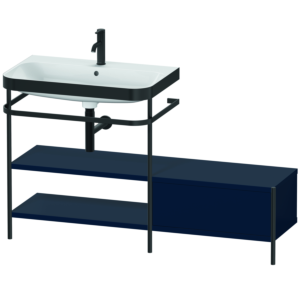 Combinaison lavabo pour meuble Duravit Happy D.2 Plus HP4752O9898 140 x 49 cm, 1 trou pour robinetterie, finition satinée bleu nuit, avec console en métal